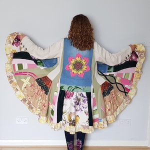 Patchwork coat, Upcycled denim coat, Boho jacket for women, Upcycle coat, Denim duster for women, Long denim jacket, Handmade Y2K clothes,