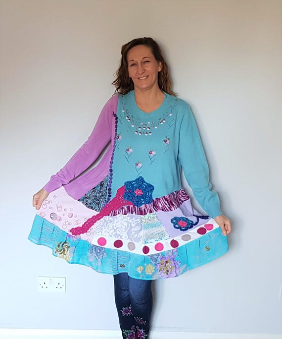 Robe pull arc-en-ciel pastel, vêtements upcycle grande taille