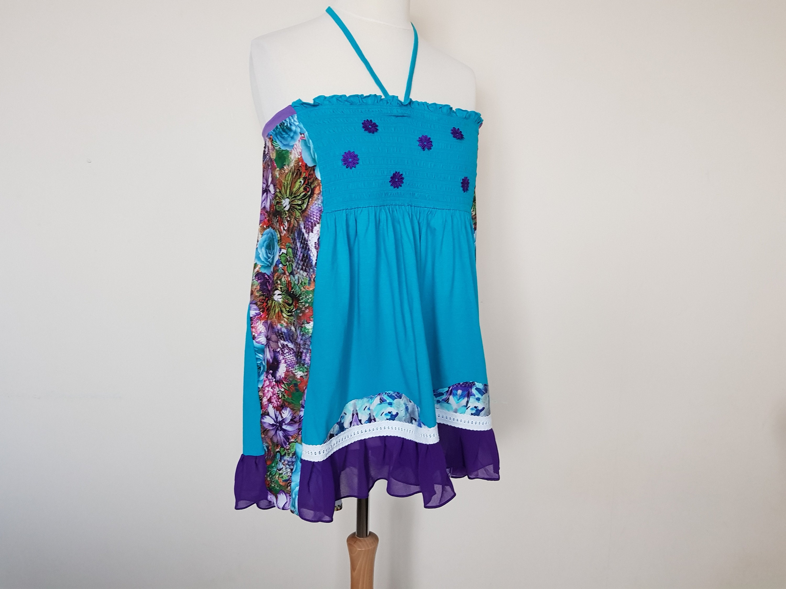 Image of Upcycled Clothing Off Shoulder Top Dress Boho Plus Size Bohemian For Women Summer Boho