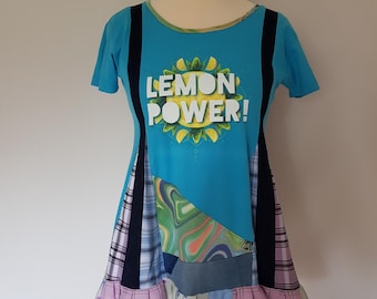 Blue tops for women, Lemon top, Upcycled denim top, Upcycled tunic, Recycled clothes, Blue boho top, Summer clothing for women, Babydoll top