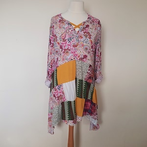 Lagenlook plus size Kleidung, Upcycled Tunika, Recycled Kleidung, Plus size Kleider, Umgestaltetes Shirtkleid, Boho Kleid, Patchwork Tunika Kleid