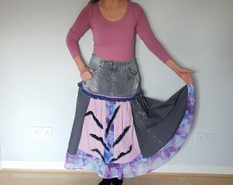 Upcycled Denim Rock, Harajuku Rock Frauen, Damenröcke, Handgefertigte Kleidung, Langer Boho Rock, Upcycled Röcke, Recycled Kleidung für Frauen