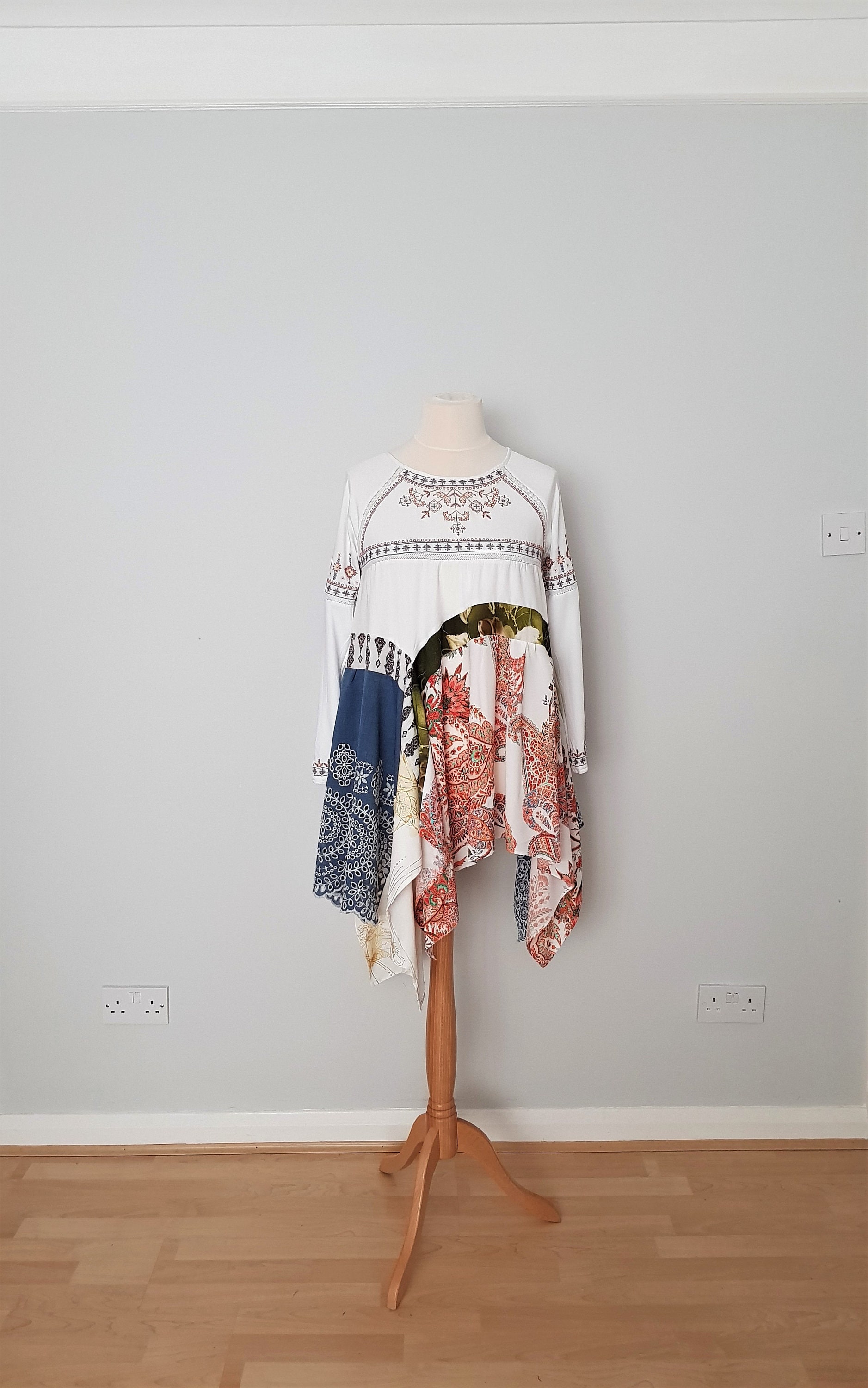 Image of Women's Upcycled Boho Shirt Eco Friendly Clothing Upcycled Fashion Tunic Dress Bohemian Tunics For Women Boho Tops Patchwork