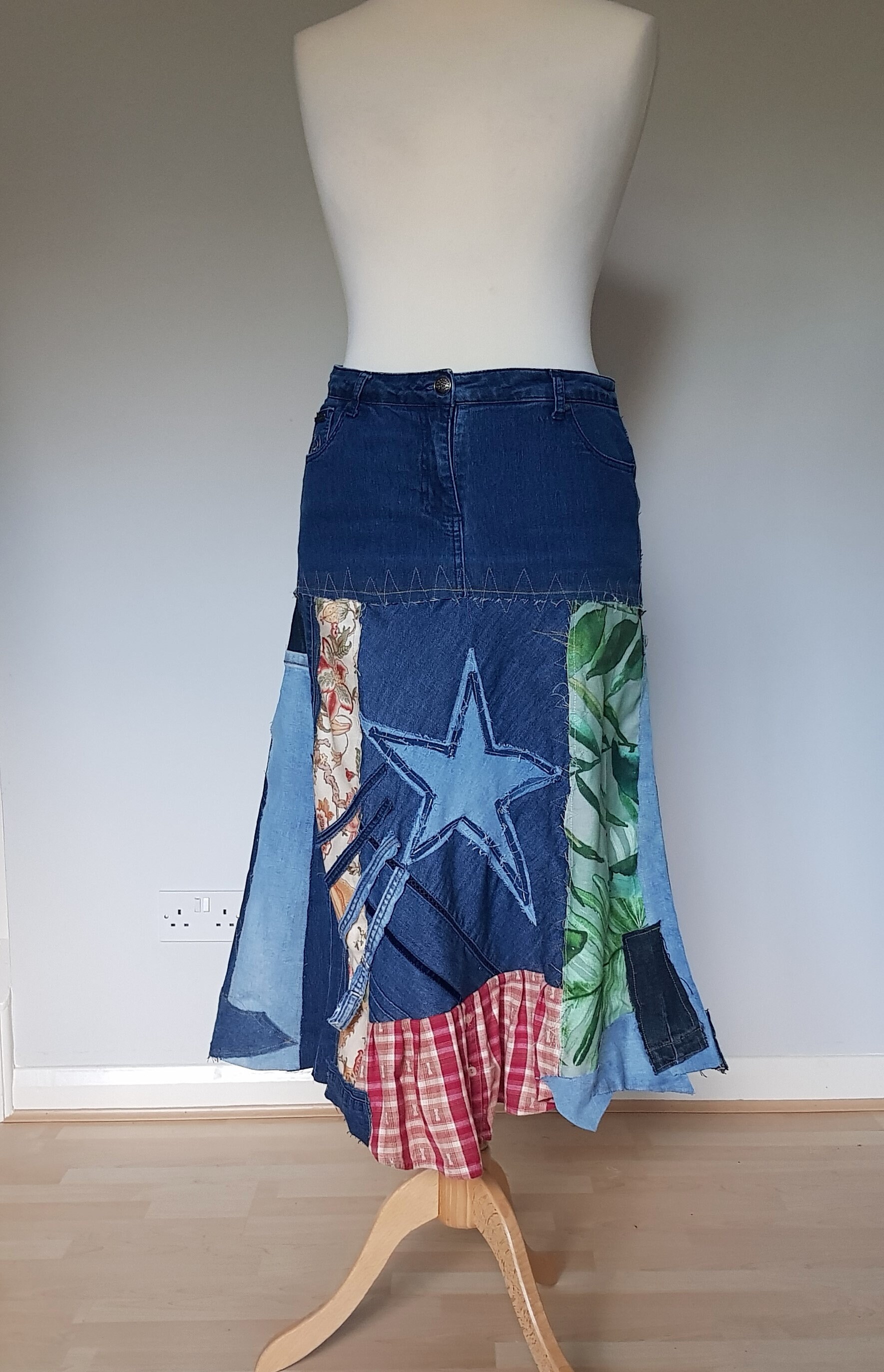 Y2K Denim Skirt, Denim Patchwork Skirt, Jean Skirts for Women