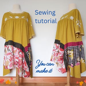 Sewing tutorial, Sewing classes, Upcycled tunic tutorial, Sewing for beginners, Upcycled sewing, Patchwork dress, Upcycled clothing tutorial