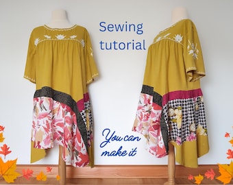 Sewing tutorial, Sewing classes, Upcycled tunic tutorial, Sewing for beginners, Upcycled sewing, Patchwork dress, Upcycled clothing tutorial