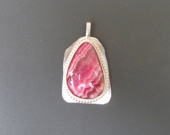 Silver pendant 925 with beautiful rhodochrosite - true dark pink stone - creative jewel - boho style