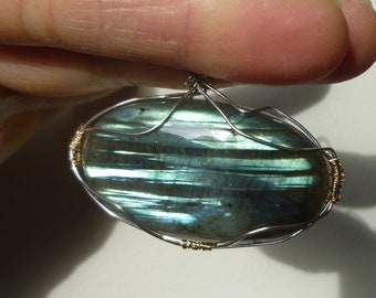 Labradorite gem pendant - real gem - sterling silver wire wrapping