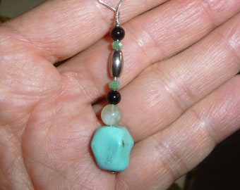 Pendant with real turquoise - onyx, aquamarine - silver 925 - long pendant - water colors - marine colors - teen jewel