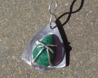 Smaragd silver pendant - real cabochon gem