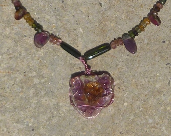 Beautiful gem necklace - watermelon tourmaline - short necklace with semi precious beads