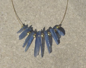 Short steel blue necklace - kyanite gems - 14 k gold filled beads -