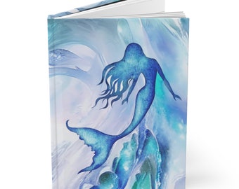 Carnet cartonné sirène bleu - motif aquarelle océan pour un journal quotidien personnalisé