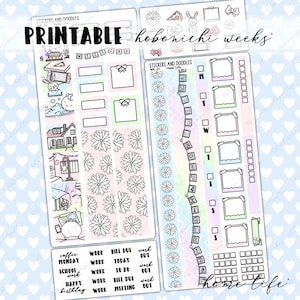 Printable Hobonichi Weeks Kit "Home Life" kawaii planner stickers and doodles, spring, easter, pastel, home, stay at home