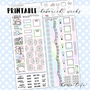 Printable Hobonichi Weeks Kit &quot;Home Life&quot; kawaii planner stickers and doodles, spring, easter, pastel, home, stay at home