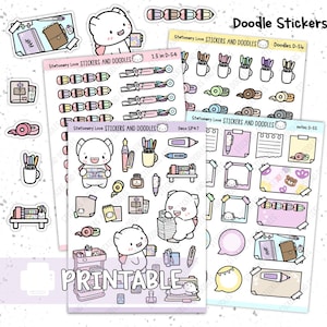 Druckbare Aufkleber: "Schreibwaren Liebe" Doodles Planer Sticker digitaler Download, niedliche Doodles digitaler Aufkleber für Journale