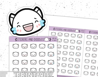 Printable Stickers: Happy Mood Emote Doodles Deco Plannerstickers digital download, Stationery, Sprinkles Emotions, Ready to print, Smile