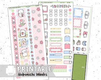 Printable: &quot;Sweet Sakura&quot; Hobonichi Weeks Planner Stickers Digital Download, Sticker Kit, Journal, Spring Cherry Blossoms Digital Stickers