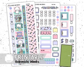 Printable: Tulip Fields Hobonichi Weeks Planner Stickers Digital Download, Sticker Kit, Stationery, Spring, Florals, doodles
