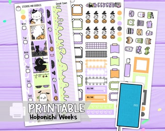 Printable: Spook Town Hobonichi Weeks Planner Stickers Digital Download, Sticker Kit, Stationery, Halloween