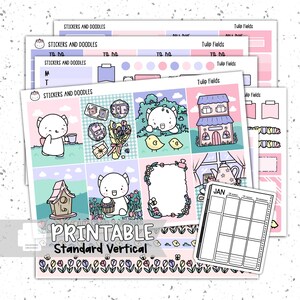 Printable: Tulip Fields Standard Vertical Weekly Page Planner Sticker Digital Download, Spring, Floral 7x9 Kit, Stationery