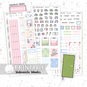 Imprimible: Semanas PÁGINA MENSUAL "Sweet Sakura" Hobonichi Weeks Planner Pegatinas Descarga digital, Primavera, Pegatina digital Cherry Blossoms