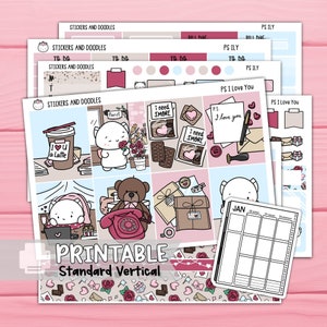 Afdrukbaar: PS I Love You standaard verticale wekelijkse pagina Planner Sticker digitale download, Valentines Stickers 7x9 Kit, briefpapier