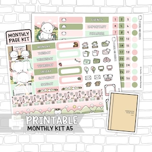 Printable: MONTHLY PAGE Weekend Recharge A5 Hobonichi Cousin Planner Stickers Digital Download, Sticker Kit, Stationery, home kit, spring