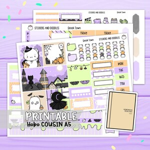 Para impressão: Spook Town A5 Hobonichi Cousin Weekly Page Planner Adesivos Download digital, kit de adesivos, papelaria, pronto para imprimir, Halloween