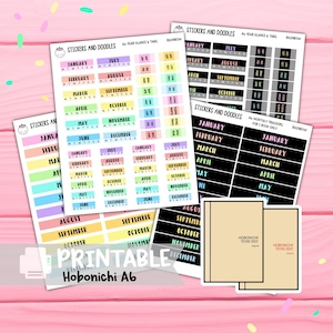 Planificador Hobonichi A6 con vista anual, seguimiento mensual y pestañas adhesivas para imprimir, tema arcoíris, resumen del año, portada de calendario