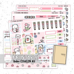 Para impressão: A5 semanal "Sweet Sakura" Hobonichi Cousin Page Planner Adesivos Download digital, kit de adesivos, papelaria, flores de cerejeira primavera