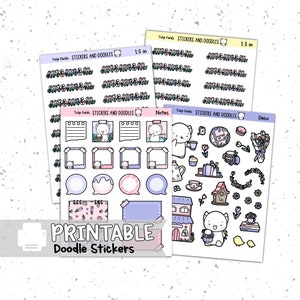 Pegatinas imprimibles: Descarga digital de la pegatina Tulip Fields Doodles y Deco Planner, Papelería, Primavera, Florales, Garabatos, Bordes