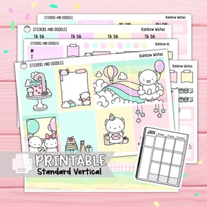 印刷可能: レインボーウィッシュ標準縦型ウィークリーページプランナーステッカーデジタルダウンロード、ハロウィンステッカー7x9キット、文房具