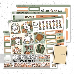 Imprimable : Cozy Season A5 Hobonichi Cousin Weekly Page Planner Stickers Téléchargement numérique, Kit d’autocollants, Papeterie, Automne, Automne, Citrouille
