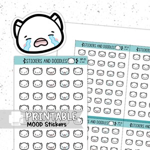 Pegatinas Imprimibles: Sad Mood Emote Doodles Deco Plannerstickers descarga digital, Papelería, Sprinkles Emotions, Listo para imprimir, Llorar