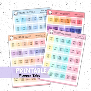 Guias mensais - adesivos de planejador imprimíveis Sky Colors Style, para Hobonichi, a5, a6, semanas, B6, planejadores pessoais e diários