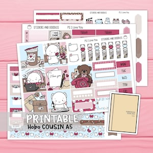 Imprimible: PS I Love You A5 Hobonichi Cousin Weekly Page Planner Stickers Descarga digital, Kit de pegatinas, Papelería, San Valentín, Amor
