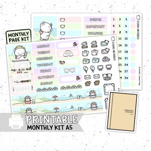 Para impressão: PÁGINA MENSAL Summer Things A5 Hobonichi Cousin Planner Stickers Download digital, Kit, Papelaria, verão, praia, sorvete