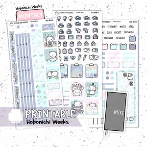 Para impressão: Semanas PÁGINA MENSAL Tema "Dias Difíceis" Hobonichi Weeks Planner Stickers Digital Download, adesivo digital temperamental, azul, emoção