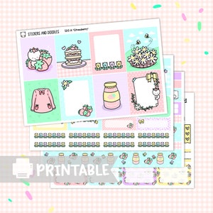 Printable Stickers: Strawberry Vertical Planner Sticker Kit
