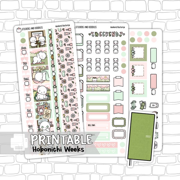 Imprimable : Weekend Recharge Hobonichi Weeks Planner Stickers Téléchargement numérique, Kit d’autocollants, Papeterie, Printemps, Florals, Simple