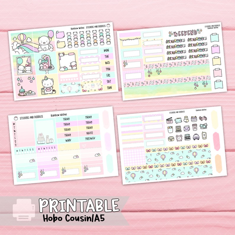 Printable: Rainbow Wishes A5 Hobonichi Cousin Weekly Page - Etsy