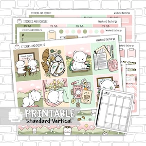Afdrukbaar: Weekend Recharge Standaard verticale wekelijkse pagina Planner Sticker Digitale Download, Valentijnsdag Stickers 7x9 Kit, Briefpapier