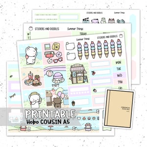 Para impressão: Summer Things A5 Hobonichi Cousin Weekly Page Planner Adesivos Download digital, kit de adesivos, papelaria, verão, sorvete, feira