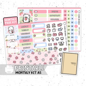 Druckbar: A5 MONATSSEITE "Sweet Sakura" Hobonichi Cousin Planer Aufkleber Digitaler Download, Frühling, Kirschblüten floraler digitaler Aufkleber