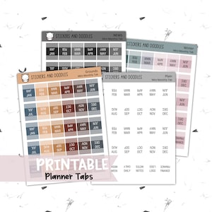 Monthly tabs - Classic Font Style druckbare Planer Sticker, für Hobonichi, a5, a6, Wochen, B6, personal planners and journals