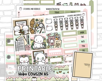 Printable: Weekend Recharge A5 Hobonichi Cousin Weekly Page Planner Stickers Digital Download, Sticker Kit, Stationery, home kit, spring