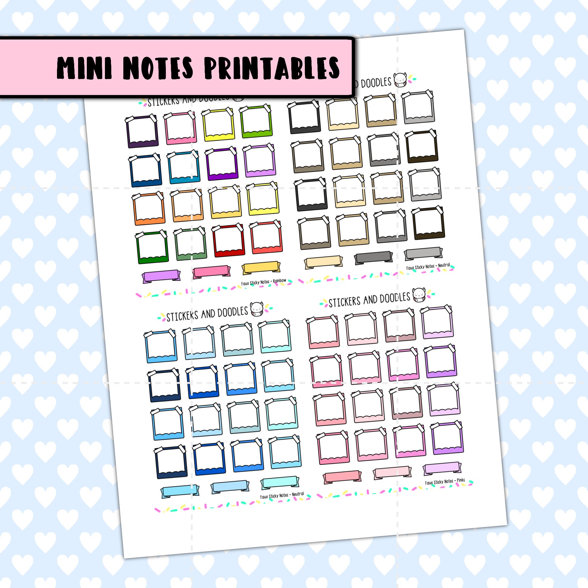 Printable Mini Notes Rainbow Colors | Etsy
