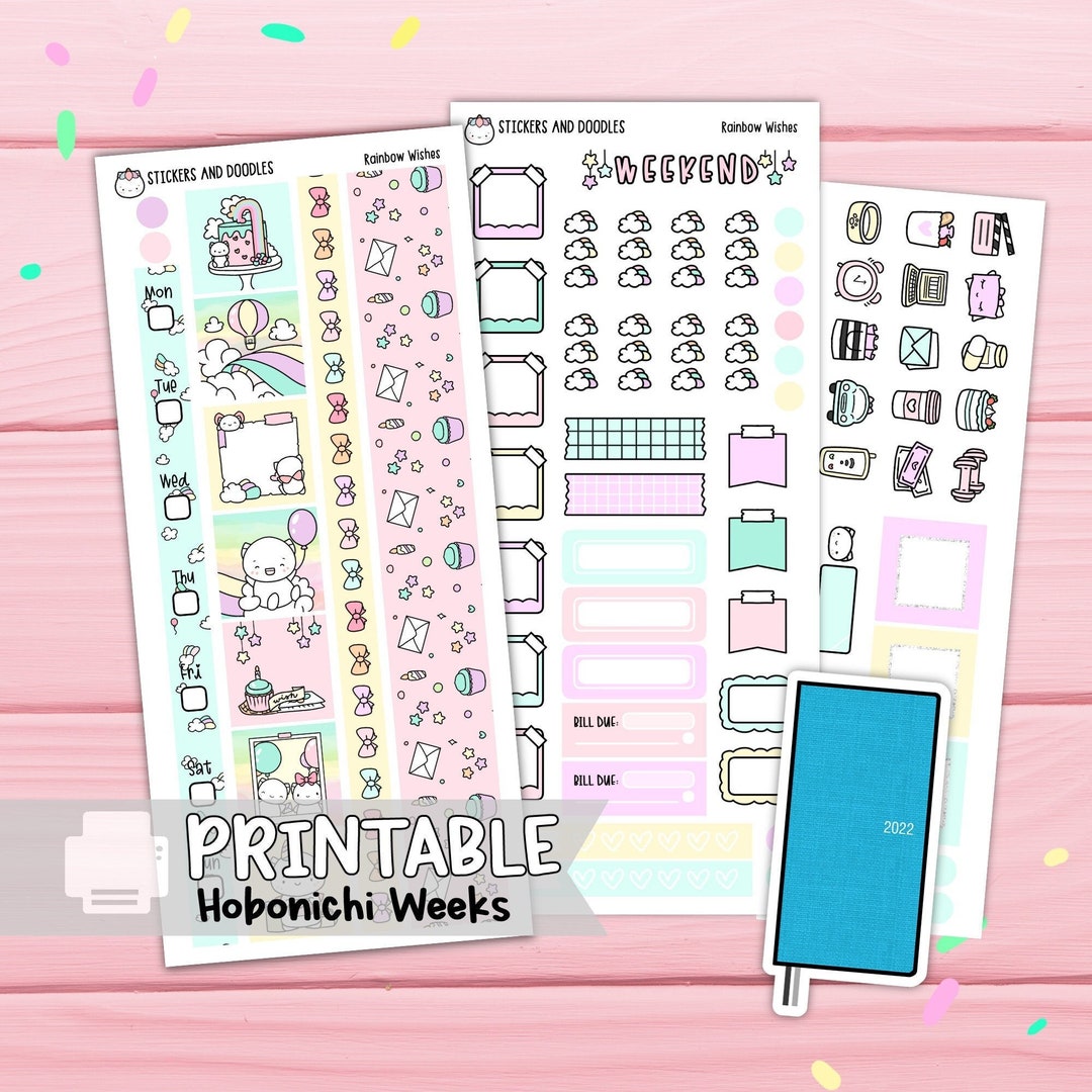 Printable: Rainbow Wishes Hobonichi Weeks Planner Stickers Digital ...