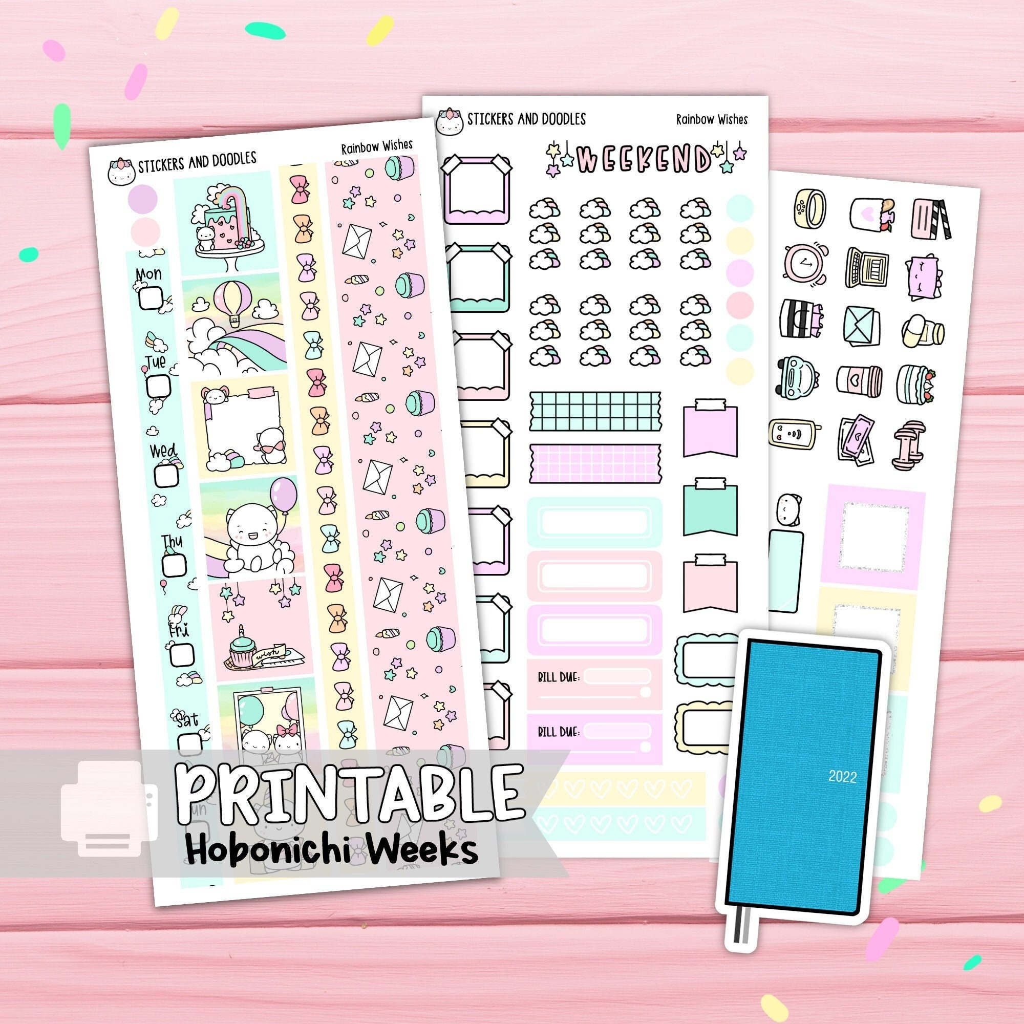 Printable: Rainbow Wishes Hobonichi Weeks Planner Stickers Digital ...